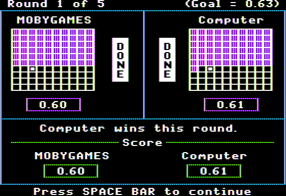 Decimal Concepts (Apple II) screenshot: Decimal Duel - The Computer Wins