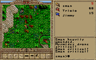 Worlds of Ultima: The Savage Empire (DOS) screenshot: The ant-like Myrmidex are formidable opponents, and they come in swarms. You don't stand a chance against them at this point of the game