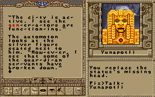 Worlds of Ultima: The Savage Empire (DOS) screenshot: Keywords are highlighted in red during conversations. You meet a very strange creature...