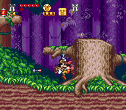 The Great Circus Mystery starring Mickey & Minnie (Genesis) screenshot: Battle near a stump