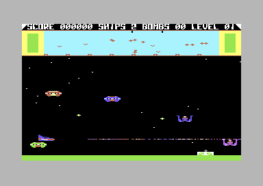 The Eliminator (Commodore 64) screenshot: Shooting at Aliens