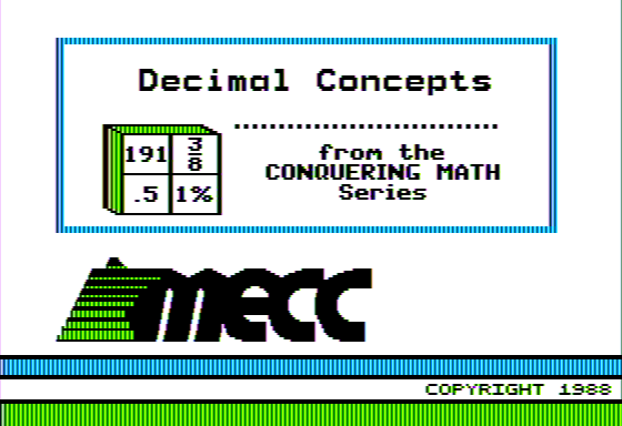 Decimal Concepts (Apple II) screenshot: Title Screen