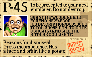 Frankenstein (DOS) screenshot: Game over