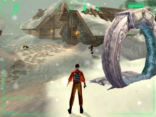 Outcast (Windows) screenshot: The game begins in the small snowy region of Ranzaar, which serves as a tutorial