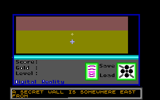 Lost (DOS) screenshot: The green/yellow band is a panel on the wall. Pressing A Activates objects, in this case reading the notice
