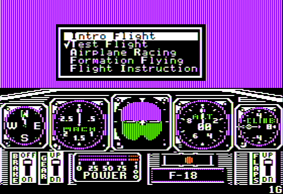 Chuck Yeager's Advanced Flight Simulator (Apple II) screenshot: Main Menu