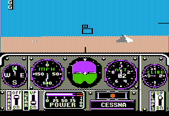 Chuck Yeager's Advanced Flight Simulator (Apple II) screenshot: Flying my Cessna