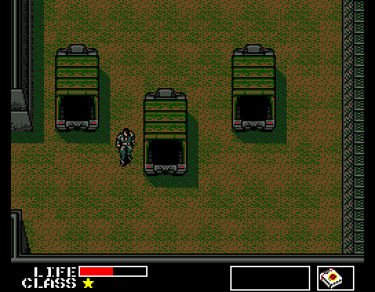 Metal Gear (MSX) screenshot: Three trucks. I wonder what is inside?