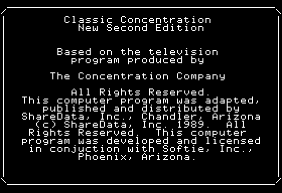 Classic Concentration (Apple II) screenshot: Introduction
