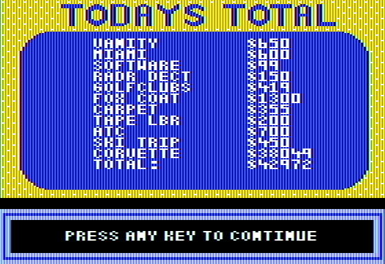Classic Concentration (Apple II) screenshot: My Prize Total for the Day
