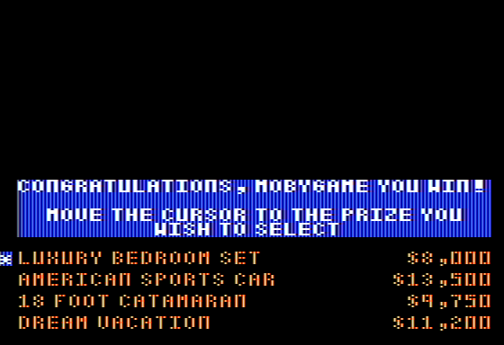 Wheel of Fortune: New 3rd Edition (Apple II) screenshot: Choosing my Prize in the Bonus Round