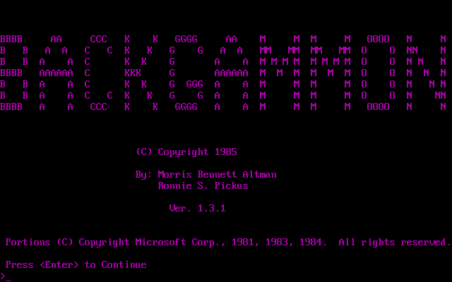 Backgammon (DOS) screenshot: The game's title screen