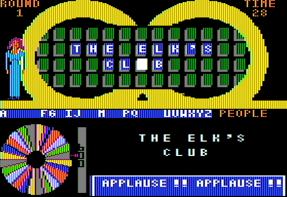 Wheel of Fortune: New Second Edition (Apple II) screenshot: Solving my First Puzzle