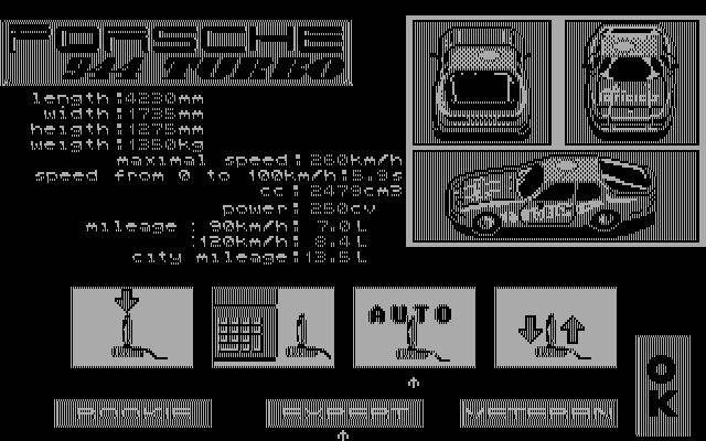 Turbo Cup (DOS) screenshot: Main menu (Hercules)