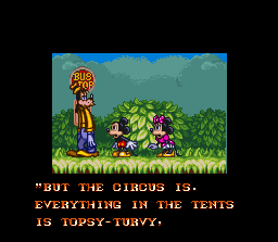 The Great Circus Mystery starring Mickey & Minnie (SNES) screenshot: Intro: Goofy arrives looking lost in misery
