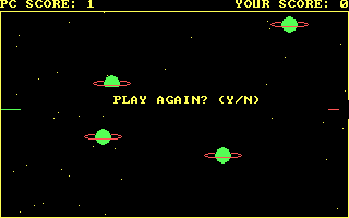 Lazer Beam Wars (DOS) screenshot: The game is very short when you start with your beam pointing at the wall