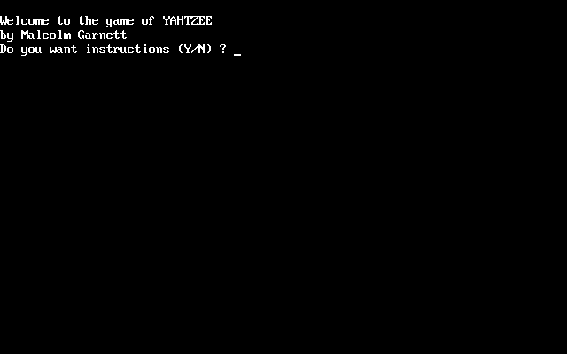 The Game of Yahtzee (DOS) screenshot: The game's start screen