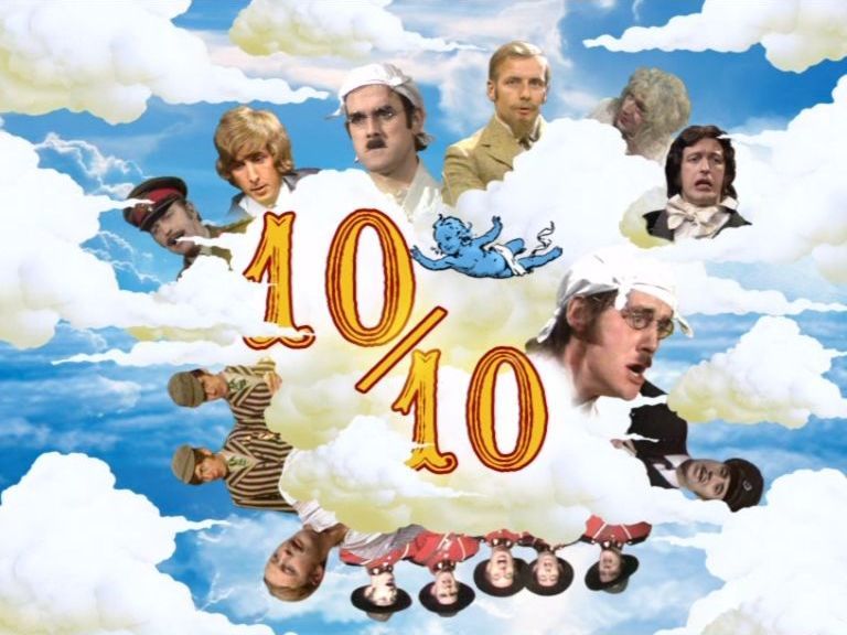 Monty Python's Personal Bests (included game) (DVD Player) screenshot: A perfect score and the clouds are full. There's no sound, no appluase and no fanfare though