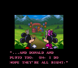 The Great Circus Mystery starring Mickey & Minnie (SNES) screenshot: Intro: and to find Donald and Pluto!