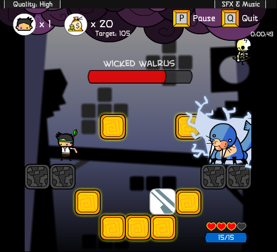 Vertical Drop Heroes (Browser) screenshot: Fighting a walrus level boss.