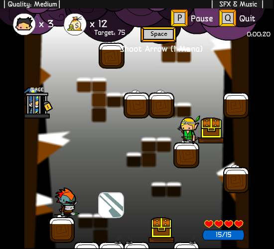 Vertical Drop Heroes (Browser) screenshot: A level with an ice theme