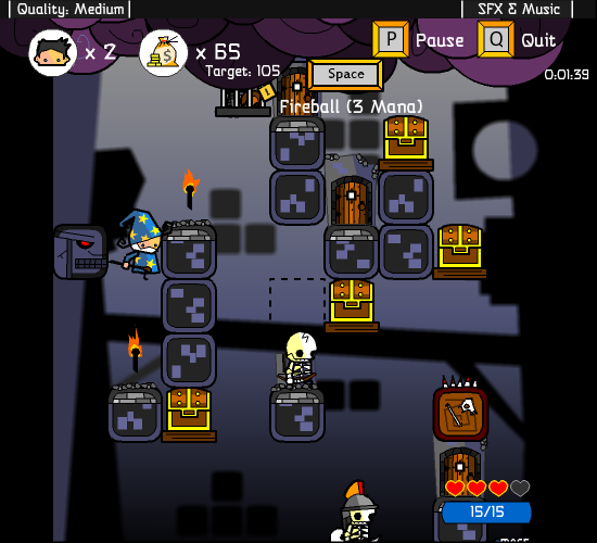 Vertical Drop Heroes (Browser) screenshot: This level has blocks that disappear.