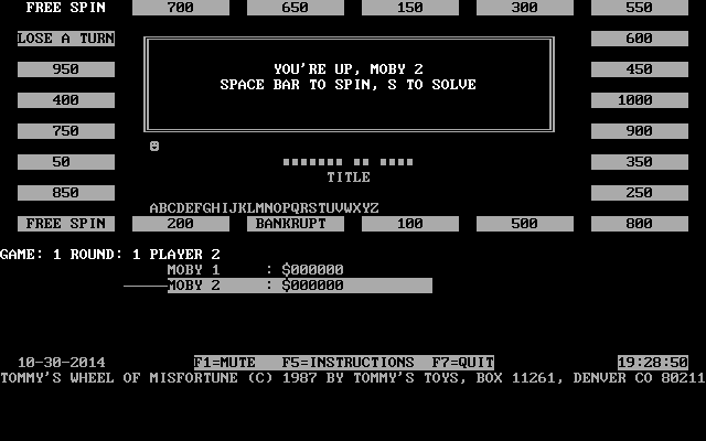 Tommy's Wheel of Misfortune (DOS) screenshot: There is an option to play in monochrome