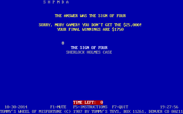 Tommy's Wheel of Misfortune (DOS) screenshot: The end of a bonus round