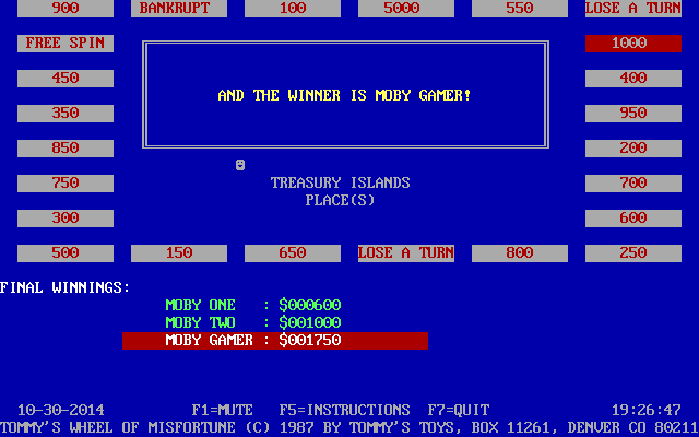 Tommy's Wheel of Misfortune (DOS) screenshot: The end of the standard rounds