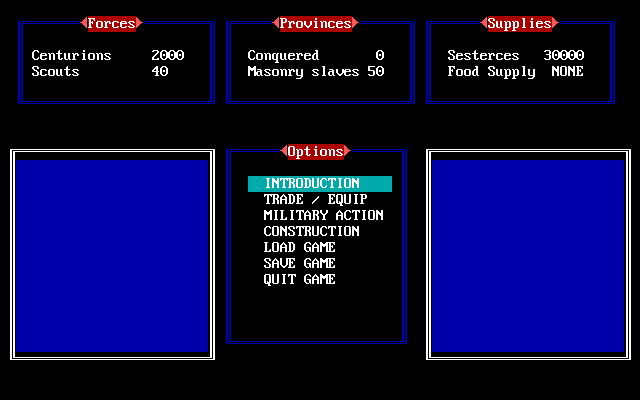 Maximus (DOS) screenshot: The main game screen and menu