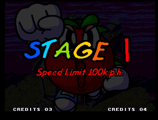 Captain Tomaday (Dreamcast) screenshot: Captain Tomaday leaps into action on Stage 1, where a speed limit is enforced?