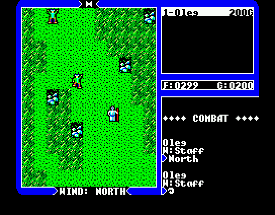 Ultima IV: Quest of the Avatar (MSX) screenshot: Battle screen. Move around freely and attack with A key whenever enemy is in range of your weapon