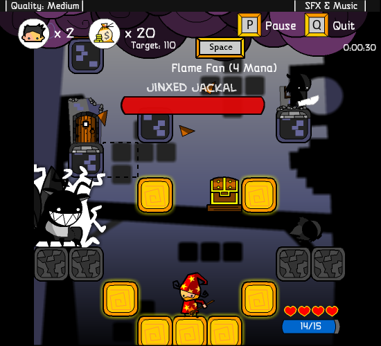 Vertical Drop Heroes (Browser) screenshot: Boss fight against the Jinxed Jackal