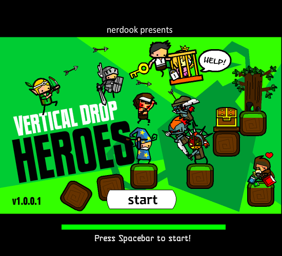 Vertical Drop Heroes (Browser) screenshot: Title screen