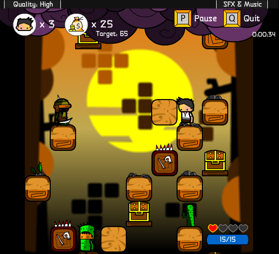 Vertical Drop Heroes (Browser) screenshot: A level with a desert theme