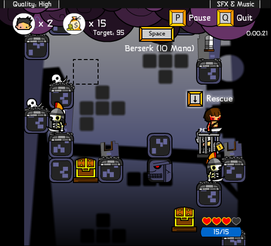 Vertical Drop Heroes (Browser) screenshot: The barbarian is about to rescue the paladin.