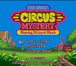 The Great Circus Mystery starring Mickey & Minnie (SNES) screenshot: Game Start - Main Menu
