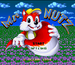 Mr. Nutz (SNES) screenshot: Title screen / Main menu.
