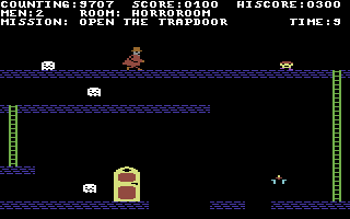 House of Usher (Commodore 64) screenshot: Creatures to avoid