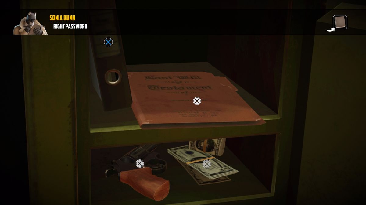Blacksad: Under the Skin (PlayStation 4) screenshot: Going through the contents of Joe's safe