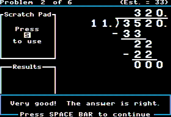 Conquering Decimals (x, ÷) (Apple II) screenshot: Practicing Decimals