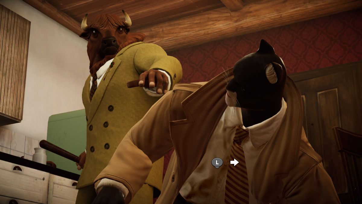 Blacksad: Under the Skin (PlayStation 4) screenshot: Surprised by a couple of O'Leary's goons