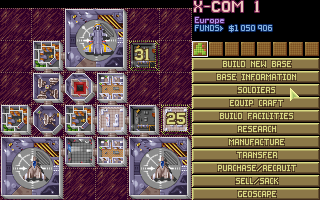 X-COM: UFO Defense (DOS) screenshot: Base management