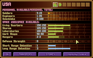 X-COM: UFO Defense (DOS) screenshot: Base information.