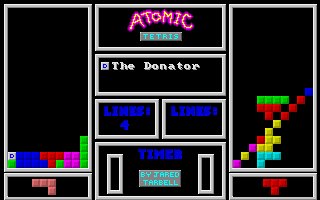 Atomic Tetris (DOS) screenshot: The DONATOR Special adds bricks to the opponents screen
