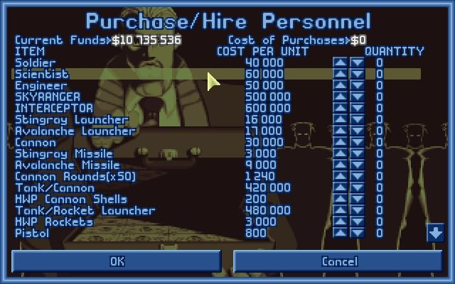 X-COM: UFO Defense (Windows) screenshot: You can purchase only non-alien technology.