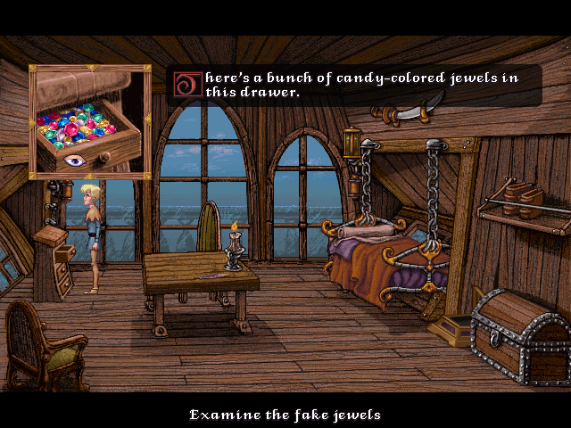 Fable (DOS) screenshot: The captain completely doesn't pay attention to Quickthorpe just robbing him...