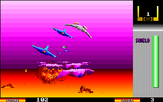 Xyphr (DOS) screenshot: Level One is called Pyros. It's boss is a fire breathing Phoenix