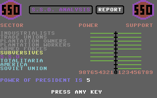 Banana Drama (Commodore 64) screenshot: S.S.O. Analysis Report