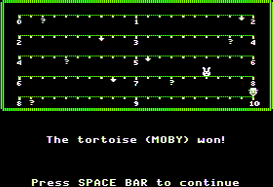 Conquering Decimals (+, -) (Apple II) screenshot: Moby Wins